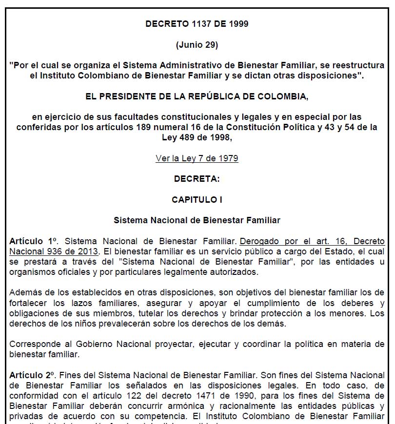 decreto1137 de 1999