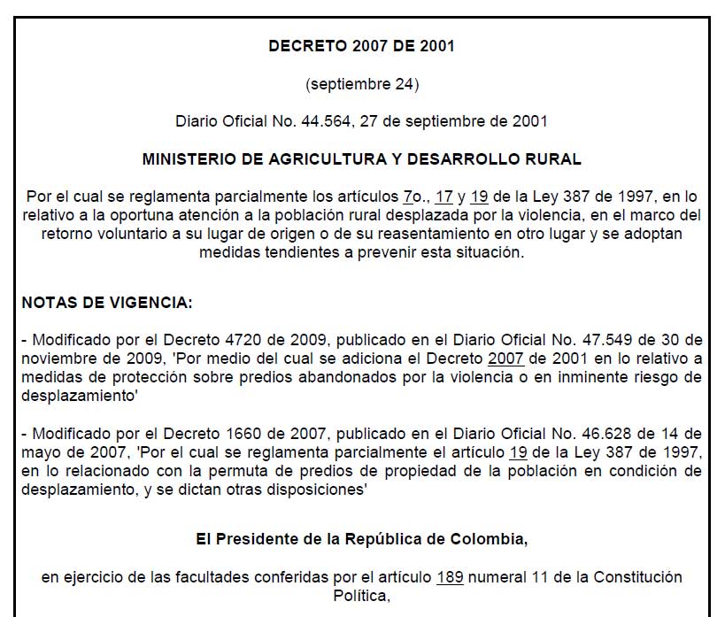 decreto 2007 2001