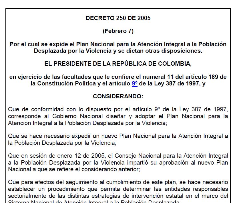 decreto 250 2005