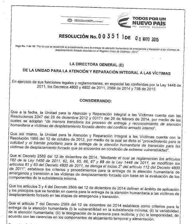 RESOLUCION 00351 DEL 08 DE MAYO 2015