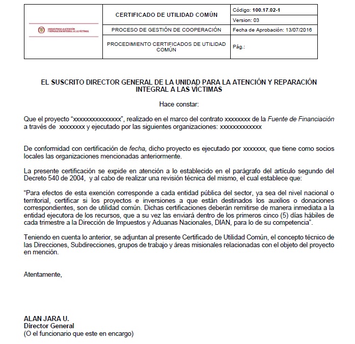 Formato de Certificado de Utilidad Comun V3 0
