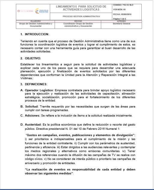 Lineamientos actividades logistia