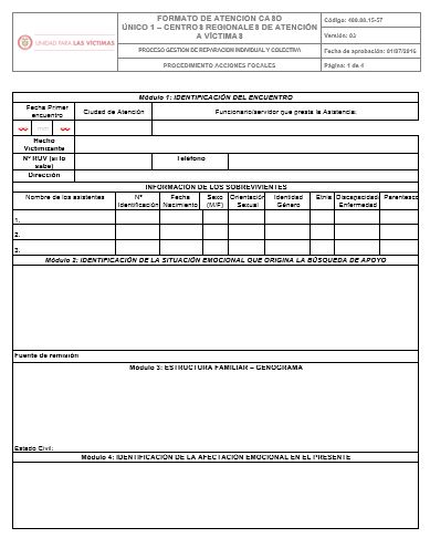 39.17. FORMATO DE ATENCION CASO UNICO 1 CENTROS REGIONALES DE ATENCION A VICTIMAS V3