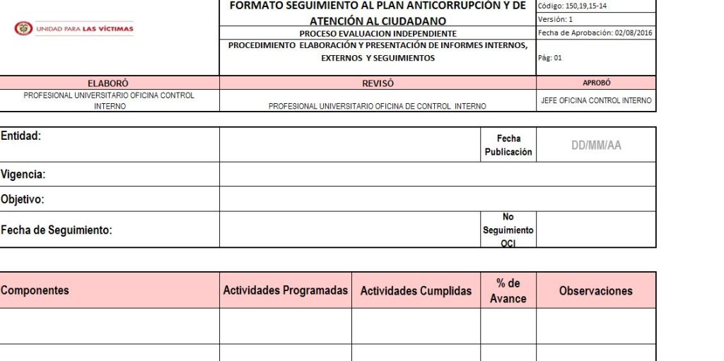 Formato Seguimiento al Plan Anticorrupcion y de Atencion al Ciudadano V1