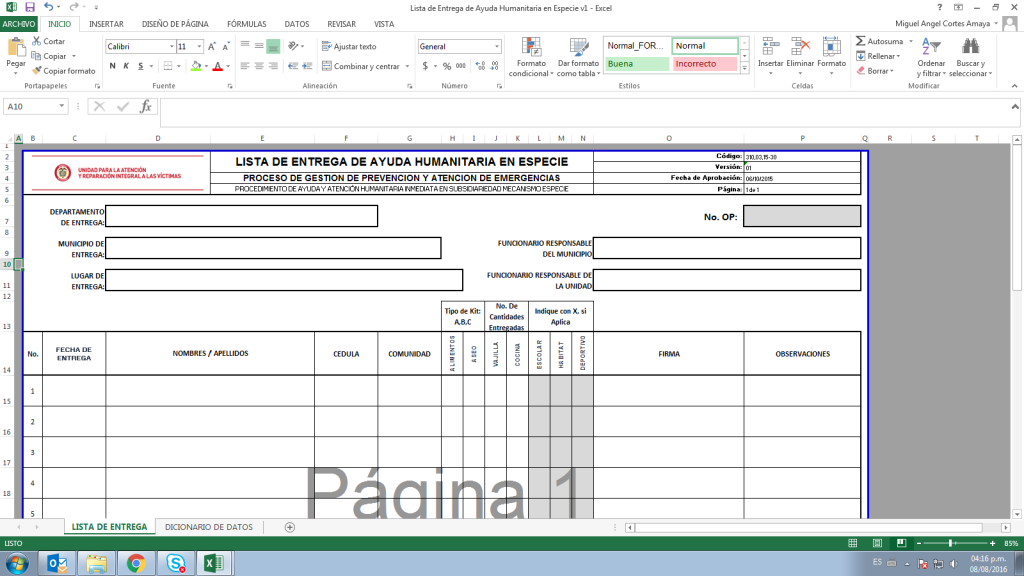Lista de Entrega de Ayuda Humanitaria en Especie 0