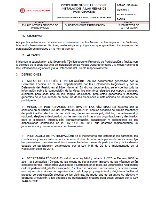 Portada Procedimiento de eleccion e instalacion a las mesas de participacion