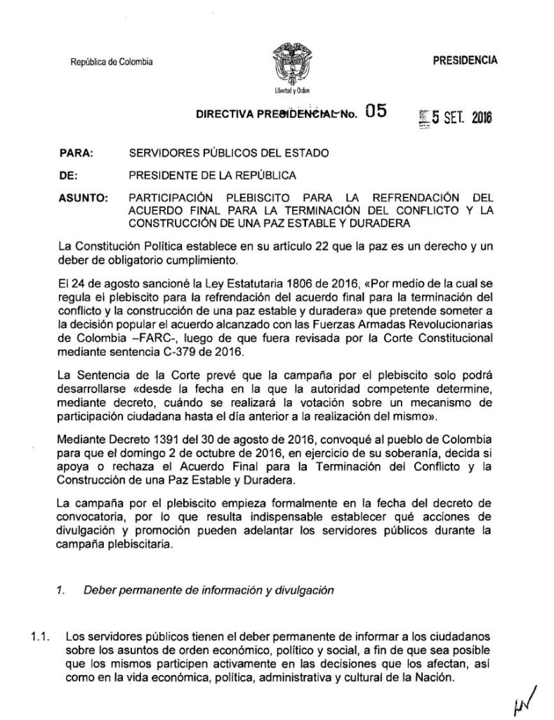 Directiva Presidencial 05 2016