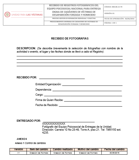 recibido de registros fotograficos del equipo psicosocial nacional para entrega digna de cadaveres de victimas de desaparicion forzada y homicidio