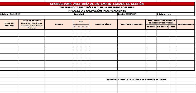 formato cronograma auditoria al sistema integrado de gestion v2