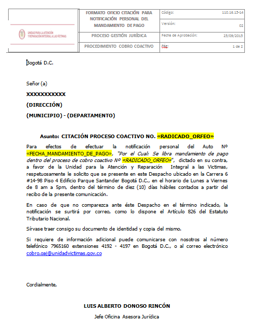 formato de oficio citacion para notificacion personal del mandamiento de pago v2