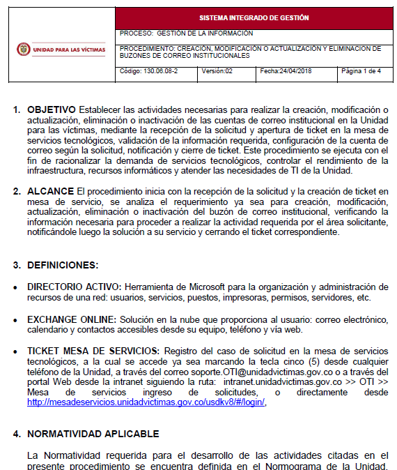 portada procedimiento de creacion modificacion o actualizacion y eliminacion de buzones de correo institucional v2