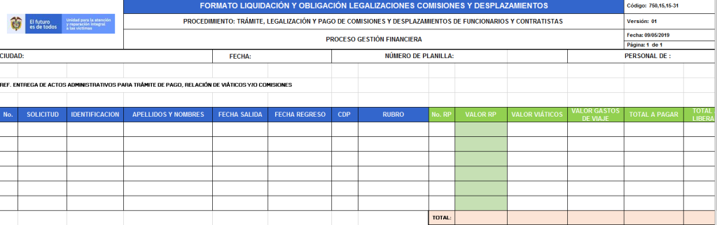 formato liquidacion y obligacion legalizaciones comisiones y desplazamientos v1