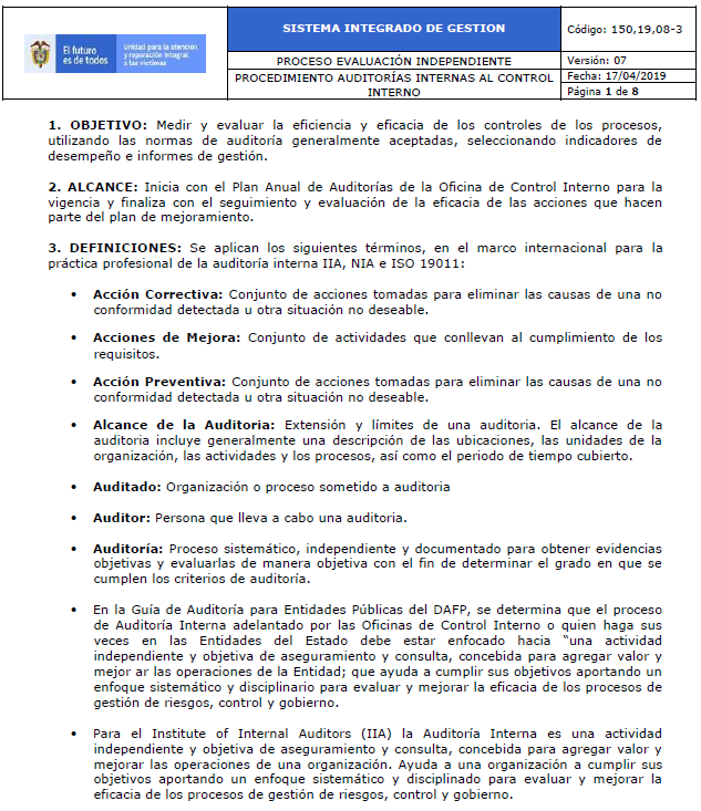 procedimiento auditorias internas al control interno v7