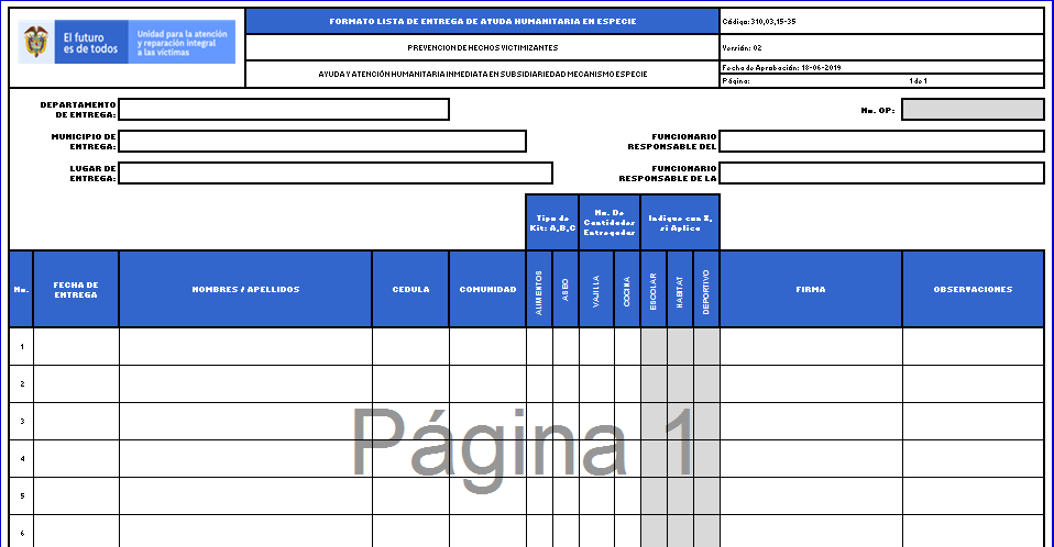 formato lista de entrega ayuda humanitaria en especie v2