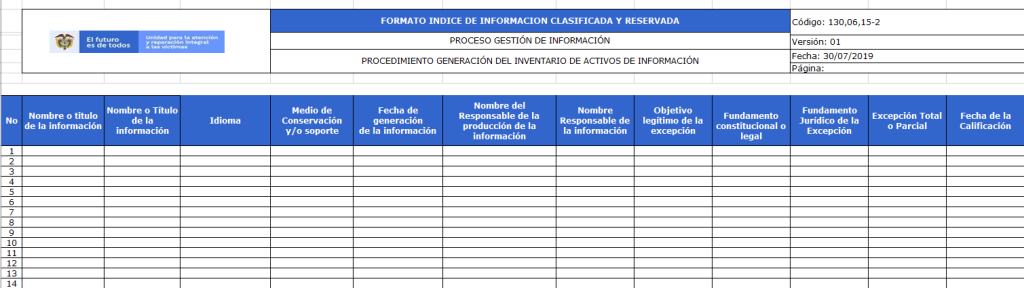 formato indice de informacion clasificada y reservada v1