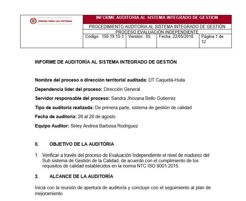 informe calidad dt caqueta huila