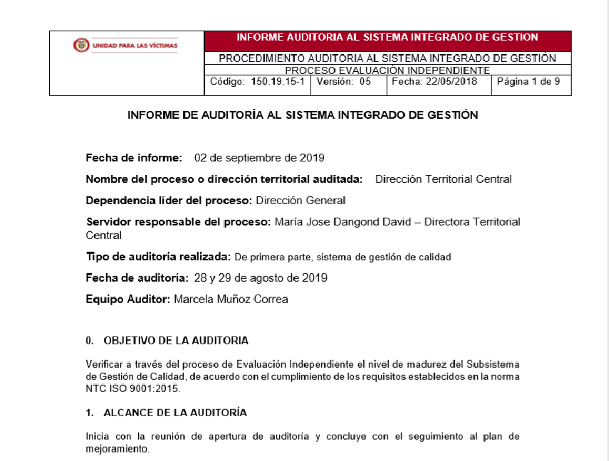 informe calidad dt central