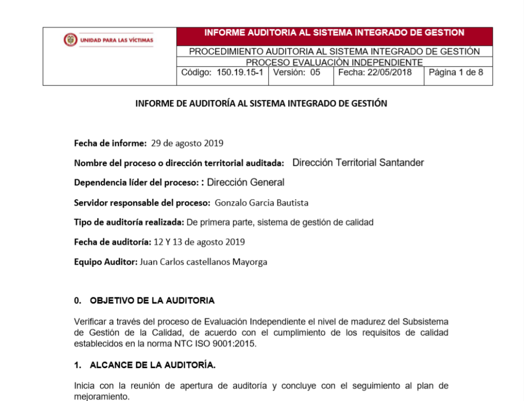 informe calidad dt santander