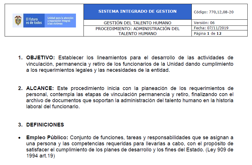 procedimiento talento humano v6