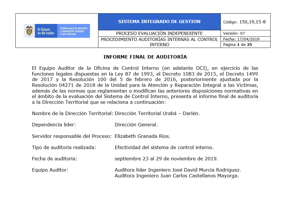dt uraba informe final de auditoria