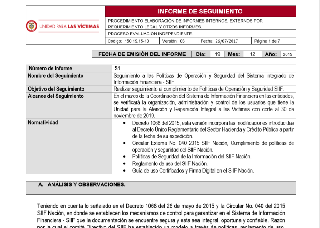 informe seguimiento siif politicas de seguridad