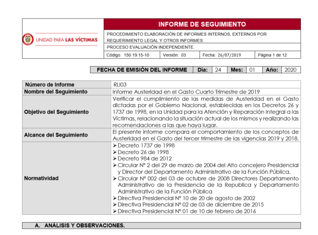 informe de austeridad en el gasto cuarto trimestre 2019