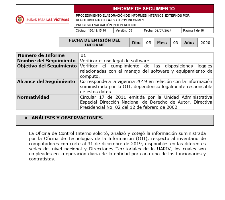 informe de legalidad software 2019 derechos de autor