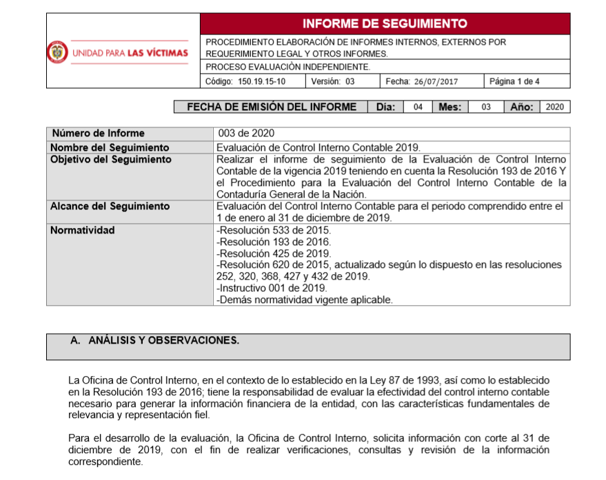 informe seguimiento control interno contable 2019