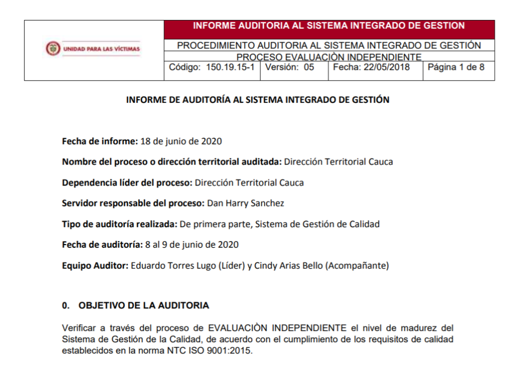 informe auditoria de calidad dt cauca