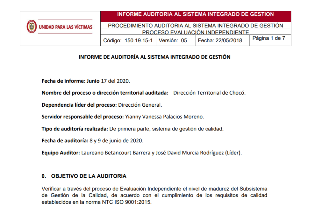 informe auditoria de calidad dt choco