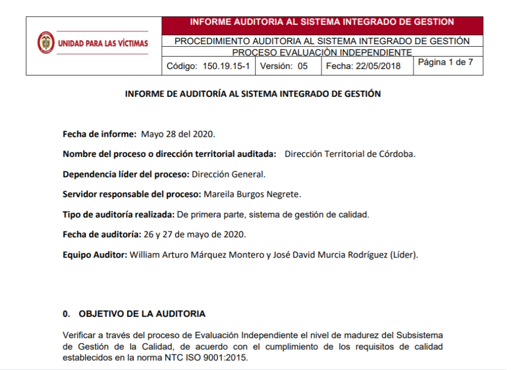 informe auditoria de calidad dt cordoba