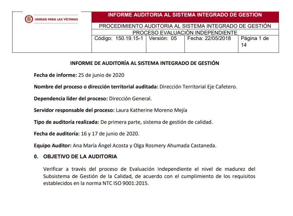 informe auditoria de calidad dt eje cafetero