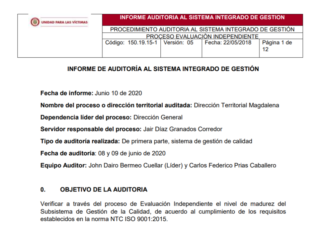 informe auditoria de calidad dt magdalena