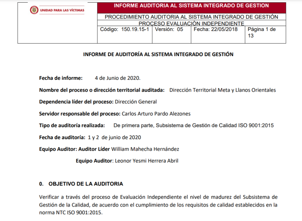 informe auditoria de calidad dt meta llanos orientales