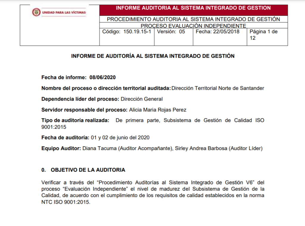informe auditoria de calidad dt norte de santander