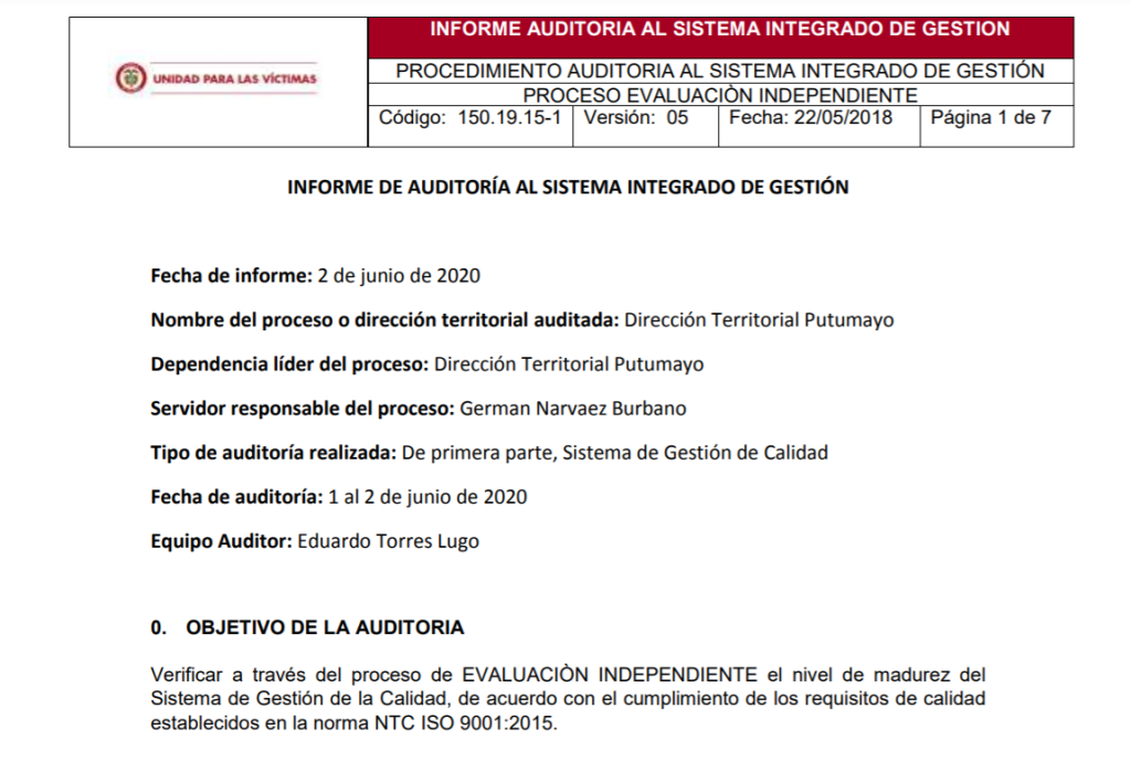 informe auditoria de calidad dt putumayo