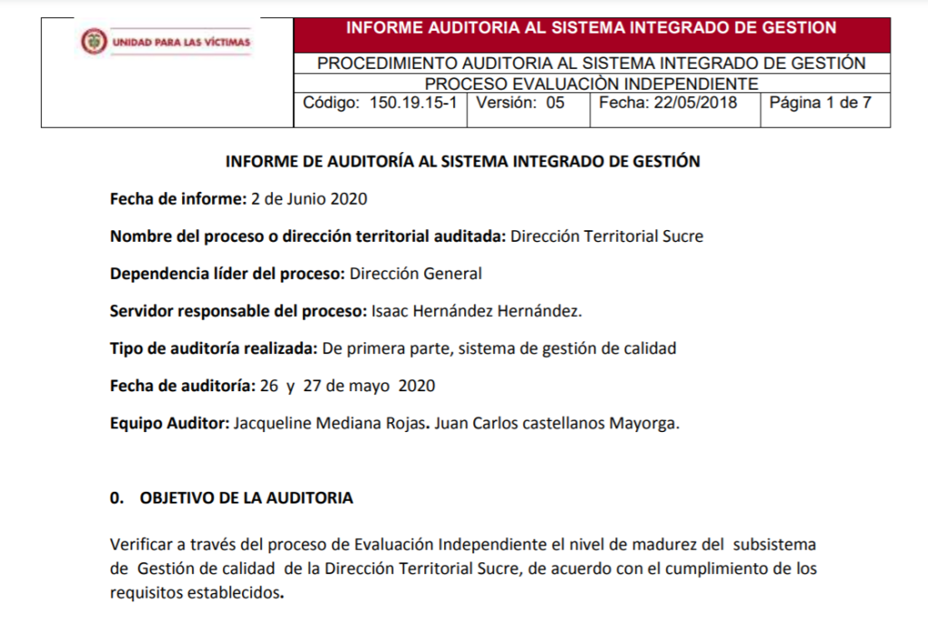 informe auditoria de calidad dt sucre