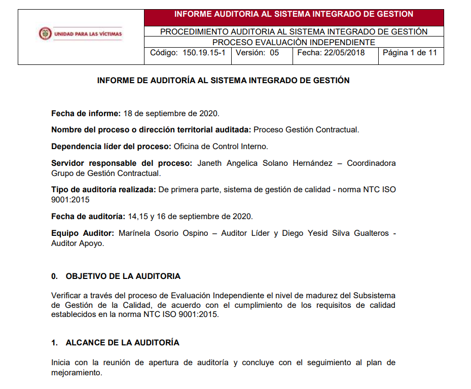 informe auditoria de calidad   gestion contractual