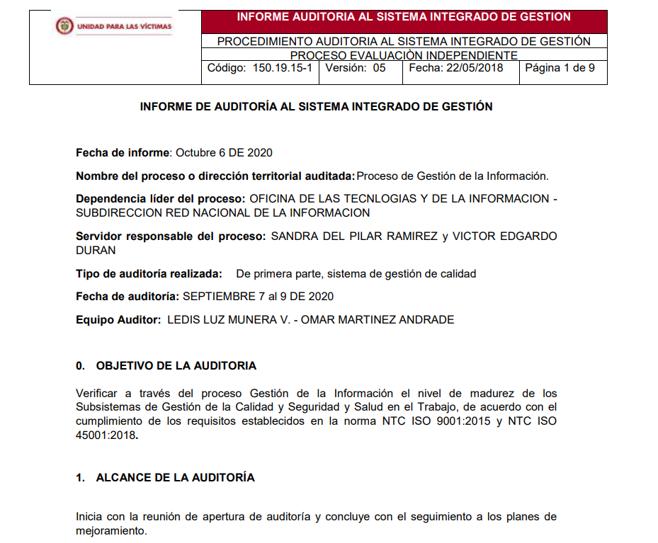 informe auditoria de calidad   gestion de la informacion