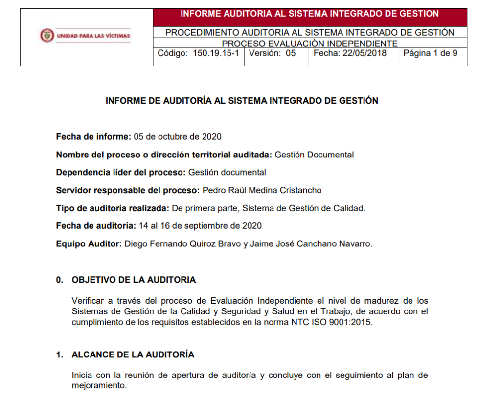 informe auditoria de calidad   gestion documental