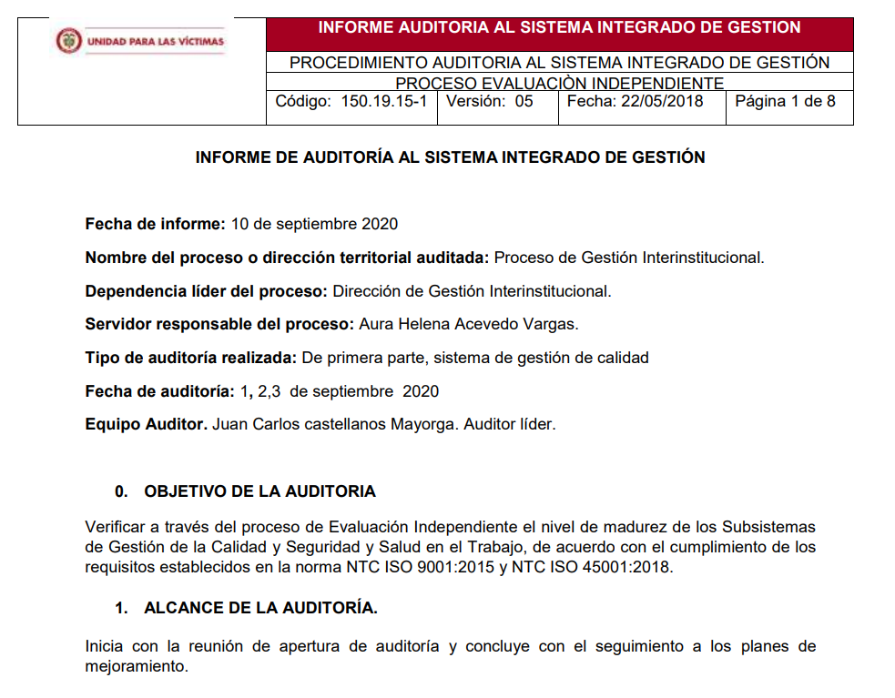 informe auditoria de calidad   gestion interinstitucional