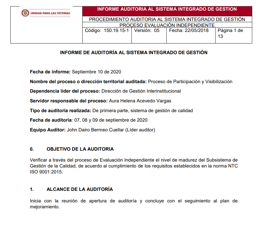 informe auditoria de calidad   participacion y visibilizacion