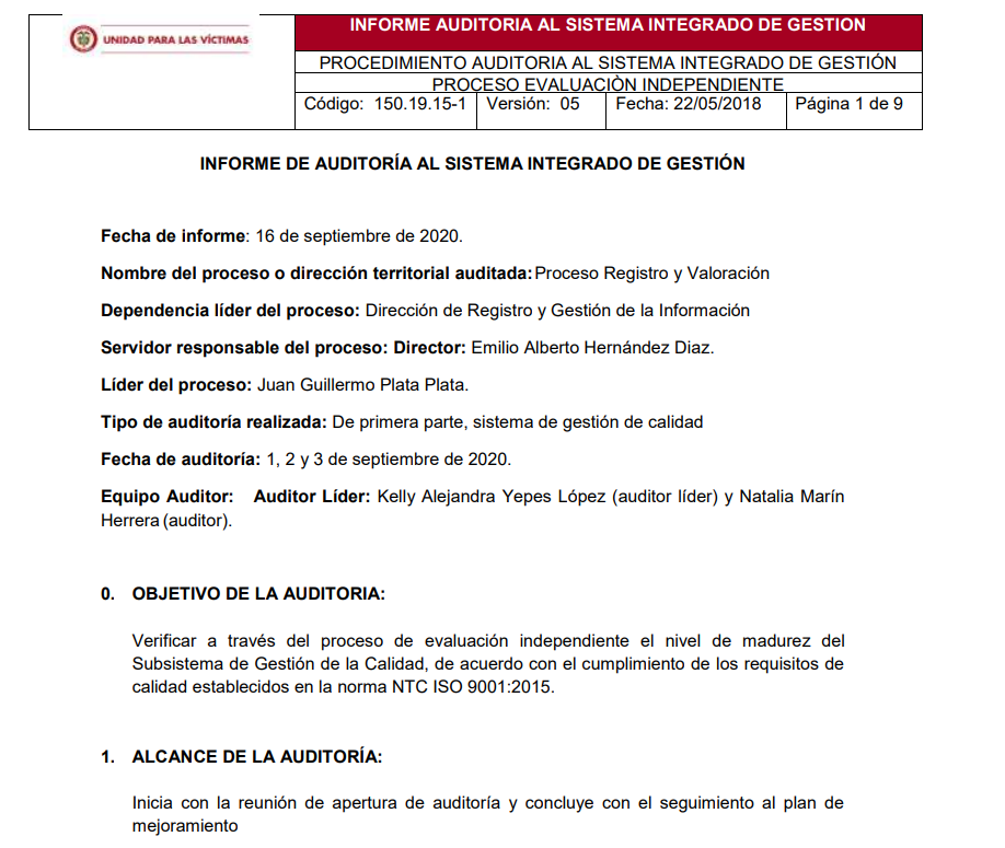 informe auditoria de calidad   registro y valoracion
