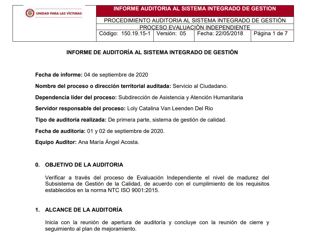 informe auditoria de calidad   servicio al ciudadano