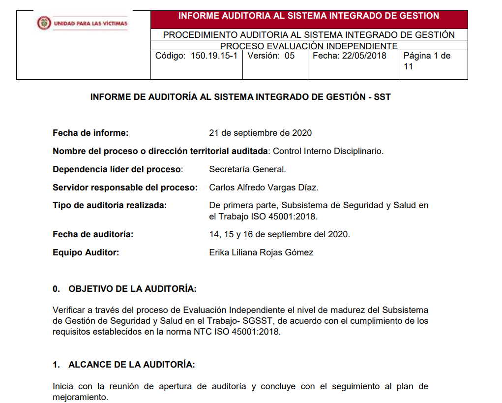 informe auditoria del sgsst   control interno disciplinario