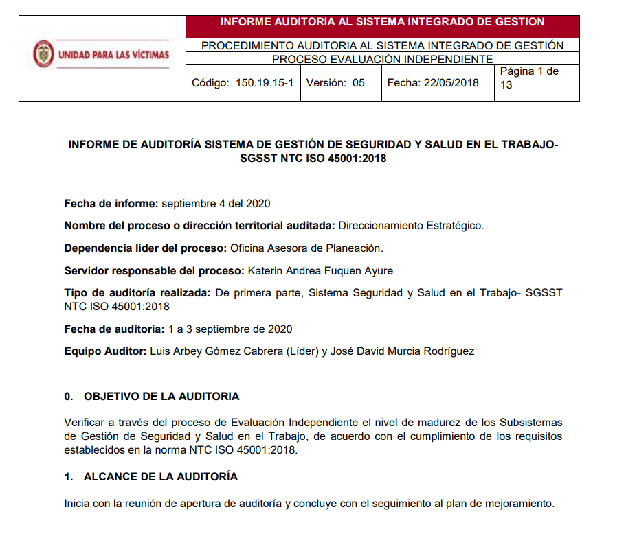 informe auditoria del sgsst   direccionamiento estrategico