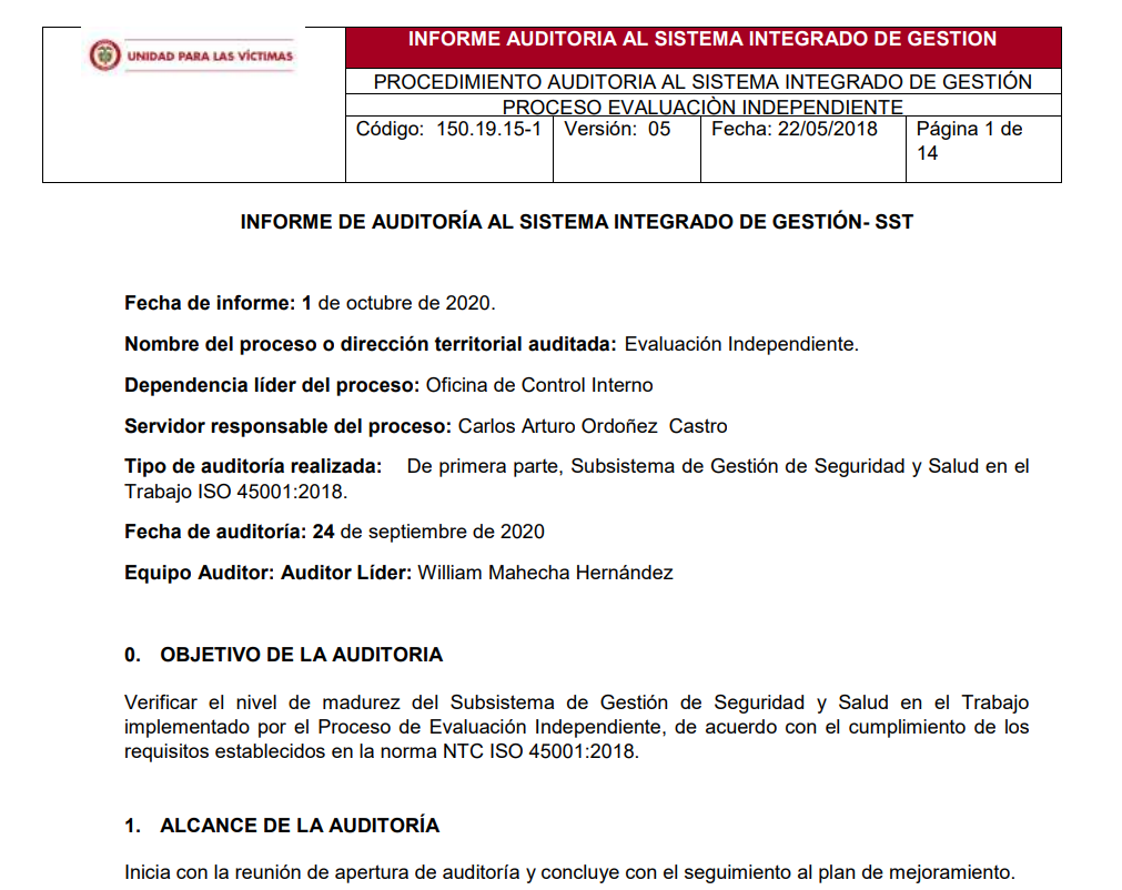 informe auditoria del sgsst   evaluacion independiente