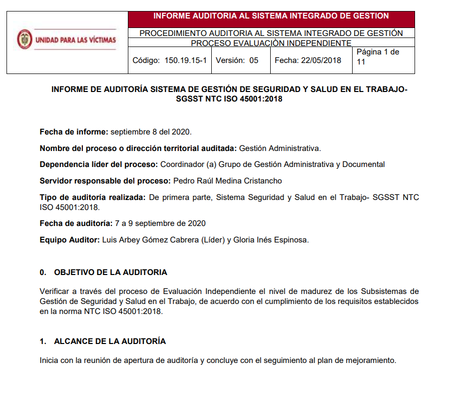 informe auditoria del sgsst   gestion administrativa