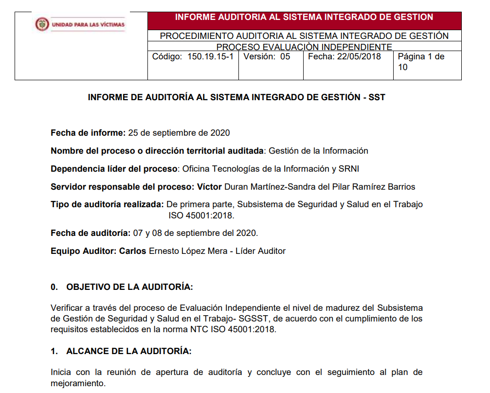 informe auditoria del sgsst   gestion de la informacion