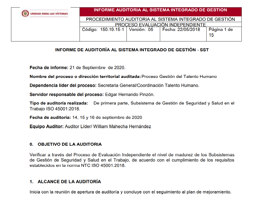 informe auditoria del sgsst   gestion del talento humano